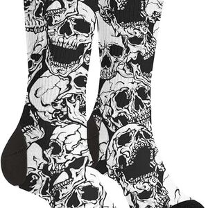 Black and White Casual Skull Socks Crew Length